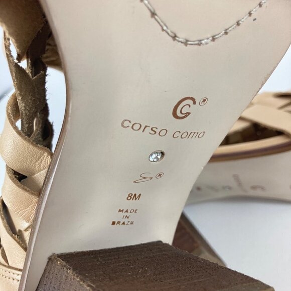 Womens Corso Como Salem Beige Leather Peep Toe Woven Heeled Bootie Shoe 8 - Picture 10 of 10